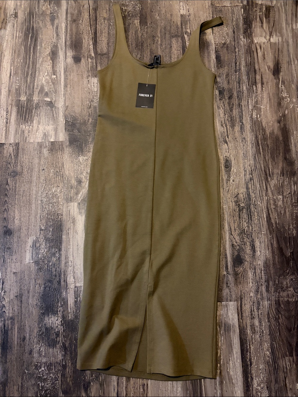 Forever 21 Olive Green Ribbed Midi Tank Dress - Picture 3 of 3